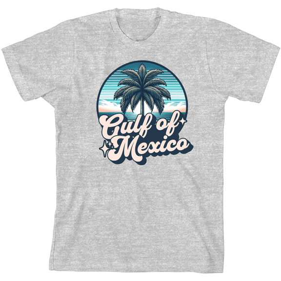 Gulf of Mexico Palm Tree Youth Heather Gray Crew Neck Short Sleeve Tee-Medium