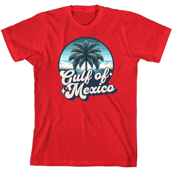 Gulf of Mexico Palm Tree Youth Red Crew Neck Short Sleeve Tee-Small