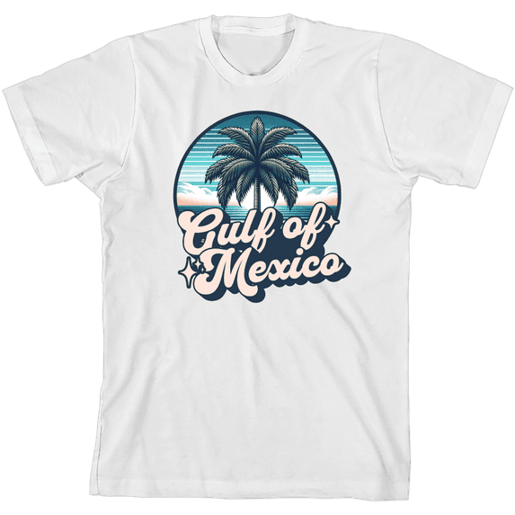 Gulf of Mexico Palm Tree Youth White Crew Neck Short Sleeve Tee-XL