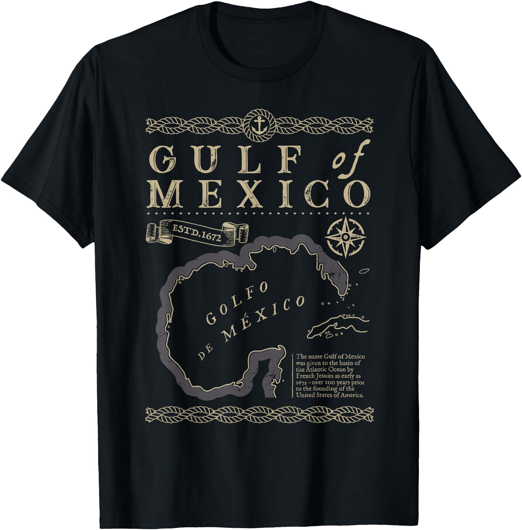 Golfo De Mexico Retro Gulf Of Mexico Est.1550 Print T-Shirt