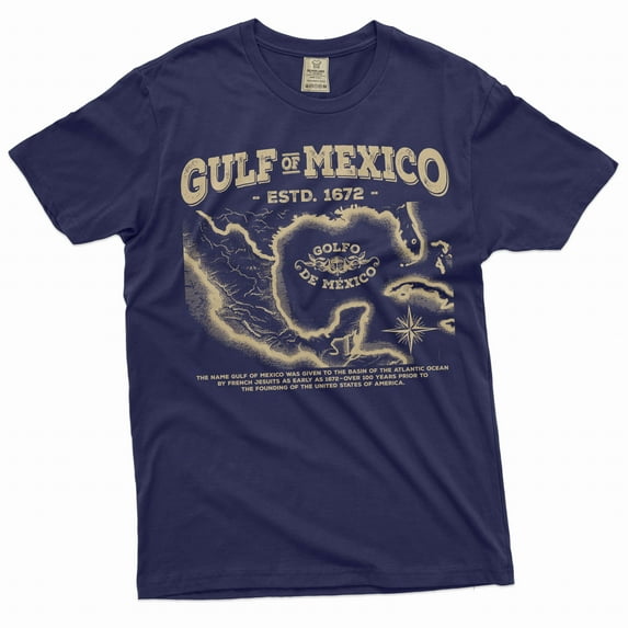 Gulf of Mexico T-shirt origin of Gulf of Mexico history men's tee shirt (X-Large Navy Blue)