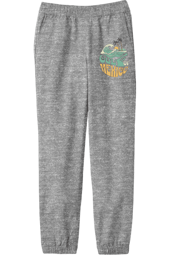 Gulf of Mexico Wave Text Youth Heather Gray Jogger Pants-Medium