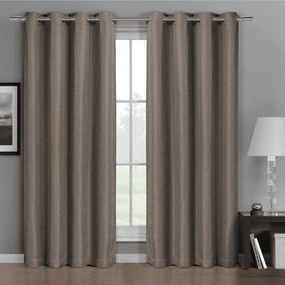 Gulfport Faux Linen Blackout Weave Grommet Window Curtain Panels (Single Panel)- 52x63 - Brown