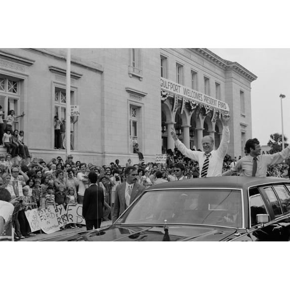 Gulfport Welcomes President Ford Reads A Banner At A Campaign Stop During The National Election Of 1976. Sept. 1976.