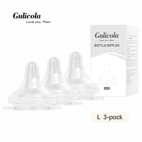 Gulicola Natural Flow Baby Bottle Silicone Nipple Level 3, Large Flow (L), 6+ Months, 3 Counts (Pack of 1)