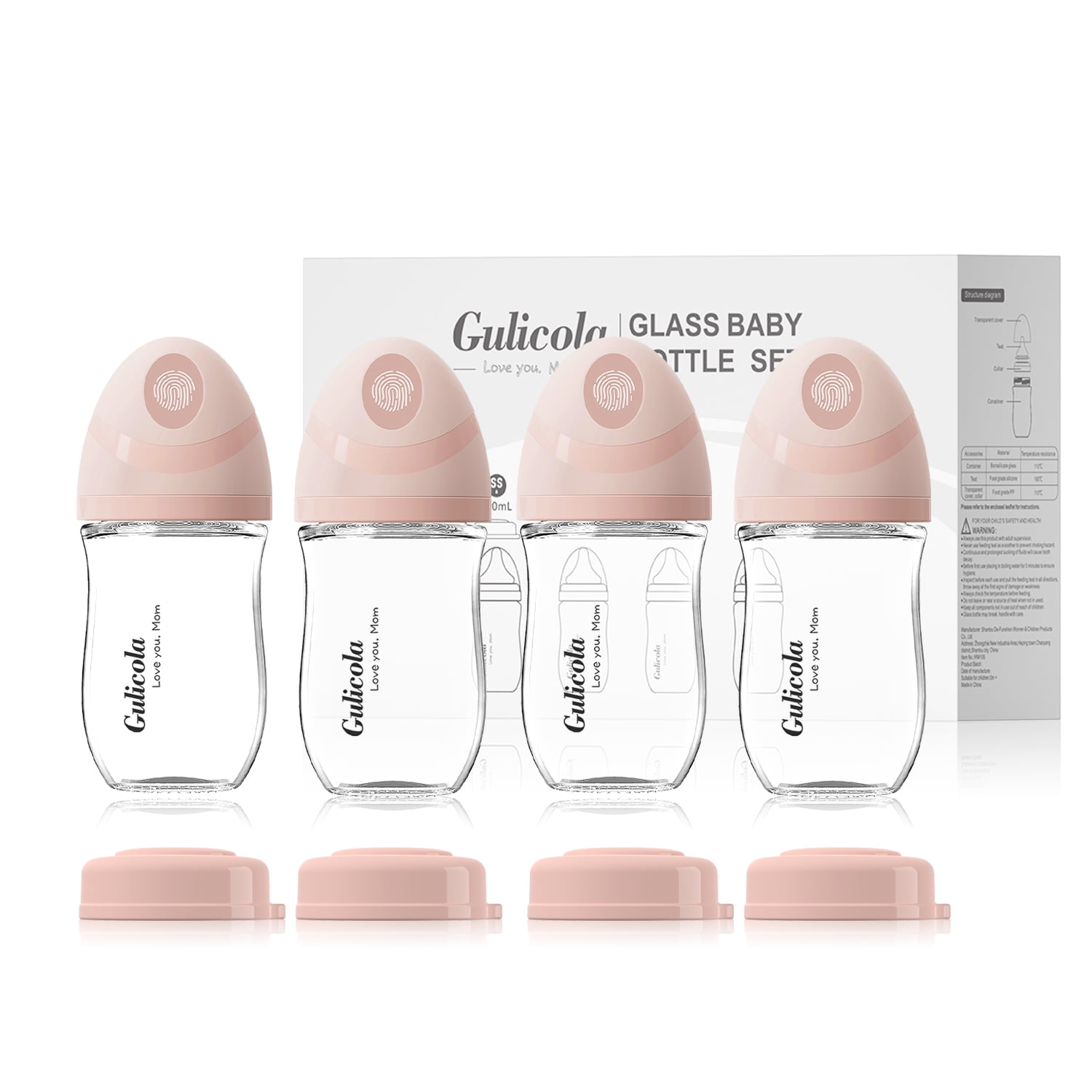 Gulicola Natural Glass Baby Bottle 4 Pack, Newborn Breastfeeding ...