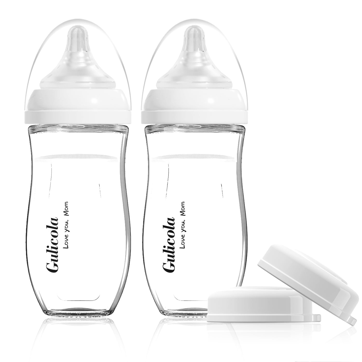 Gulicola Natural Glass Baby Bottles 8oz - Anti-Colic for Breastfed Infants, Medium Flow Nipple (3+ Months), 2-Pack Set