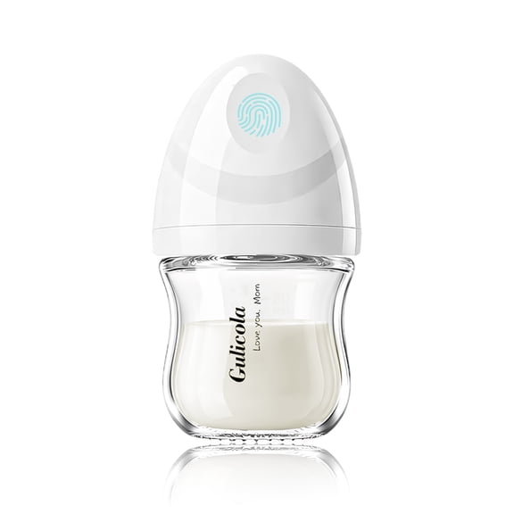 Gulicola Natural Small Glass Baby Bottle 3 oz, Very Slow Flow Nipple, 1 pk - White