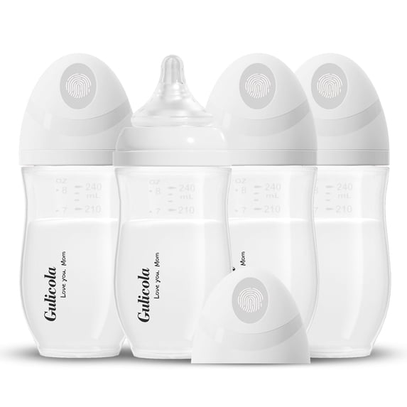 Gulicola PP (NOT GLASS) Baby Bottles for Breastfed Infant, Medium Flow Nipple, 3 Months +, Wide Neck, BPA Free, 8oz & 4 Pack