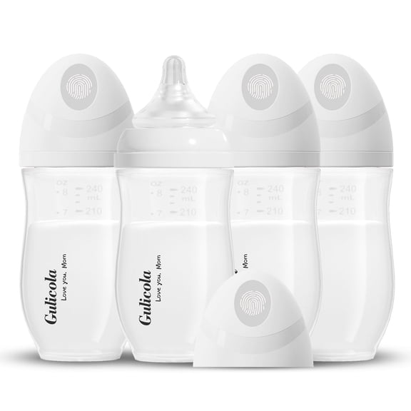 Gulicola PP (NOT GLASS) Baby Bottles for Breastfed Infant, Medium Flow Nipple, 3 Months +, Wide Neck, BPA Free, 8oz & 4 Pack