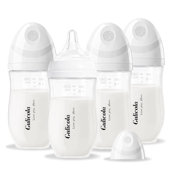 Gulicola PP (NOT GLASS)Baby Bottles for Breastfed Infant, Medium Flow Nipple, 3 Months +, Wide Neck, BPA Free, 8oz & 4 Pack