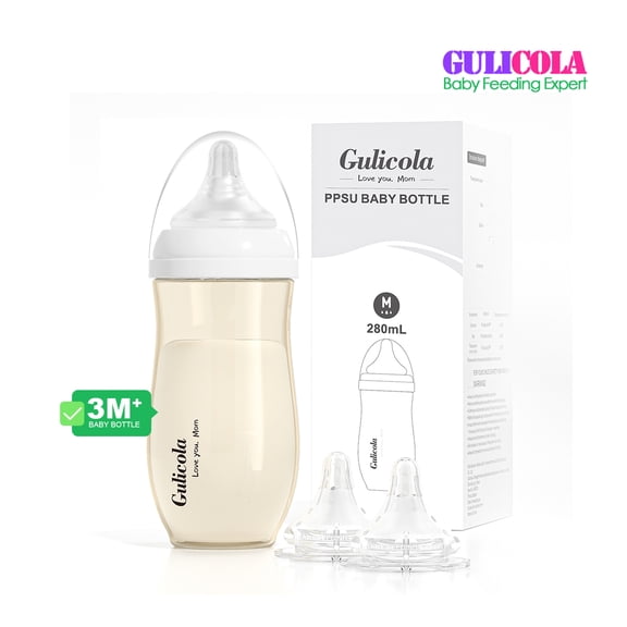 Gulicola PPSU Anti Colic 5 Months+ Baby Bottle with Medium Flow Nipples, BPA Free, 9 oz