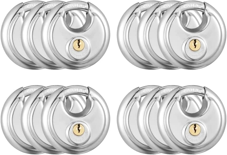 Guliffen 12 Pack Keyed Alike Padlocks, Stainless Steel Discus Lock,23/