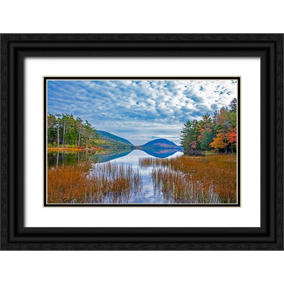 Gulin, Sylvia 18x13 Black Ornate Wood Framed with Double Matting Museum Art Print Titled - USA-New England-Maine-Acadia National Park and Jordon Pond on very calm Autumn day
