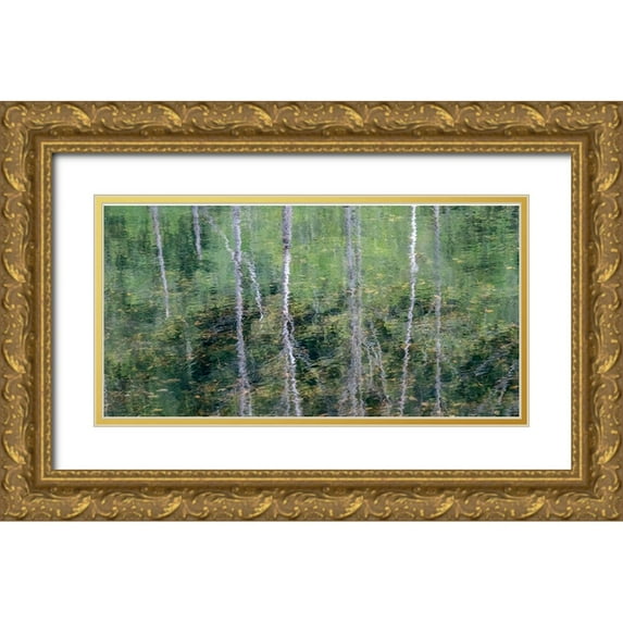 Gulin, Sylvia 24x14 Gold Ornate Wood Framed with Double Matting Museum Art Print Titled - USA-Washington State-Old Cascade Highway off of Highway 2 and pond reflecting alder trees