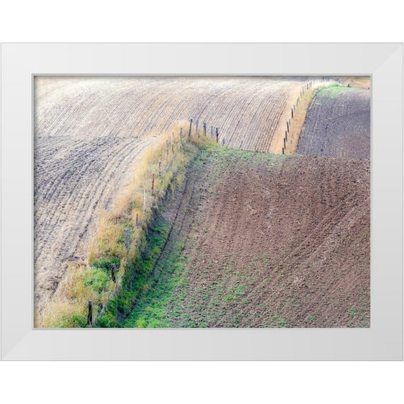 Gulin, Sylvia 24x19 White Modern Wood Framed Museum Art Print Titled - Idaho-fence line and rolling hills near Cottonwood Highway 95
