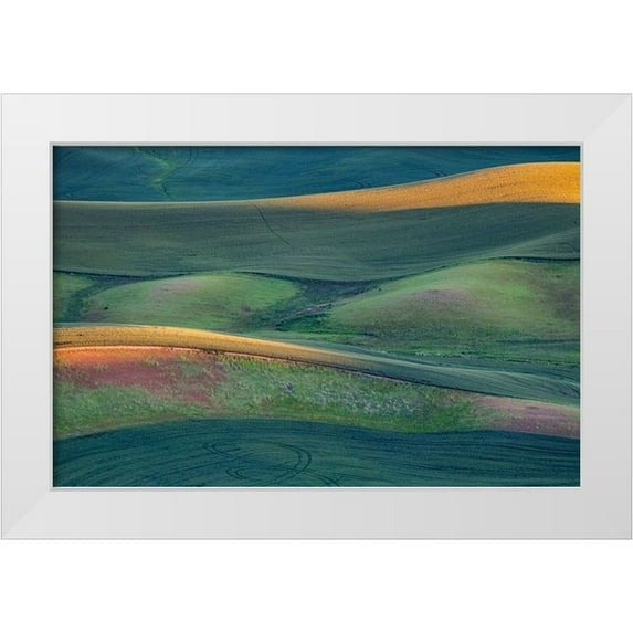 Gulin, Sylvia 32x22 White Modern Wood Framed Museum Art Print Titled - USA-Washington State-Palouse and Steptoe Butte State Park view of Wheat fields last light