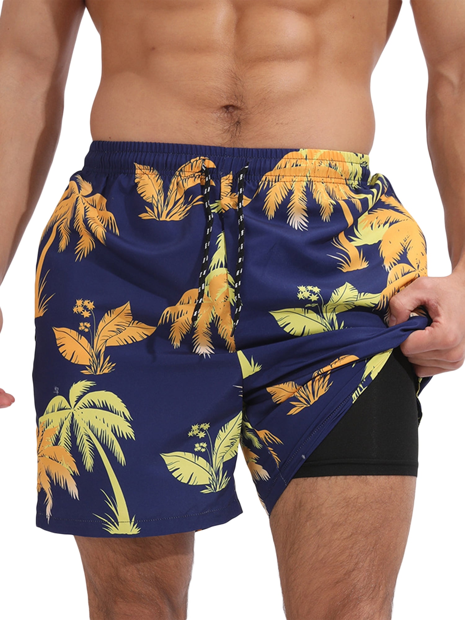 GuliriFei 2 in1 Gym Men s Shorts Double Layer Swim Trunks Beach