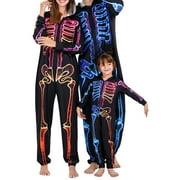 GuliriFei Halloween Family Matching Pjs Sets Skeleton Print Hoodie Jumpsuits Onesie Costume Loungewear Outfits for Adults Kids