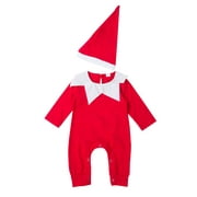 GuliriFei Infant Baby Boy Girl My First Christmas Outfit Elf Costumes Long Sleeve Santa Claus Romper Jumpsuit with Hat Clothes