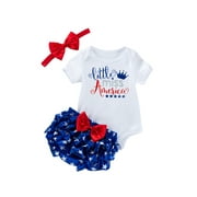 GuliriFei Infant Newborn Baby Girl 4th of July Outfits Letter Romper Top Tutu Bloomers Shorts Set Independence Day Summer Clothes 0-2T
