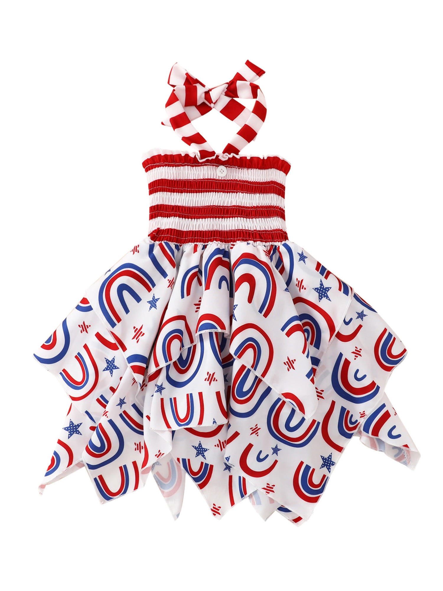 Hlysgo Women's 4th Of July Dress - Stars & Stripes Print Sleeveless V-Neck Mini Sundress, Patriotic Summer Babydoll Dress