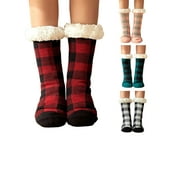 GuliriFei Winter Fuzzy Socks for Women Fleece-Lined Slipper Socks Fluffy Anti Slip Sherpa Lined Socks Indoor Christmas Socks