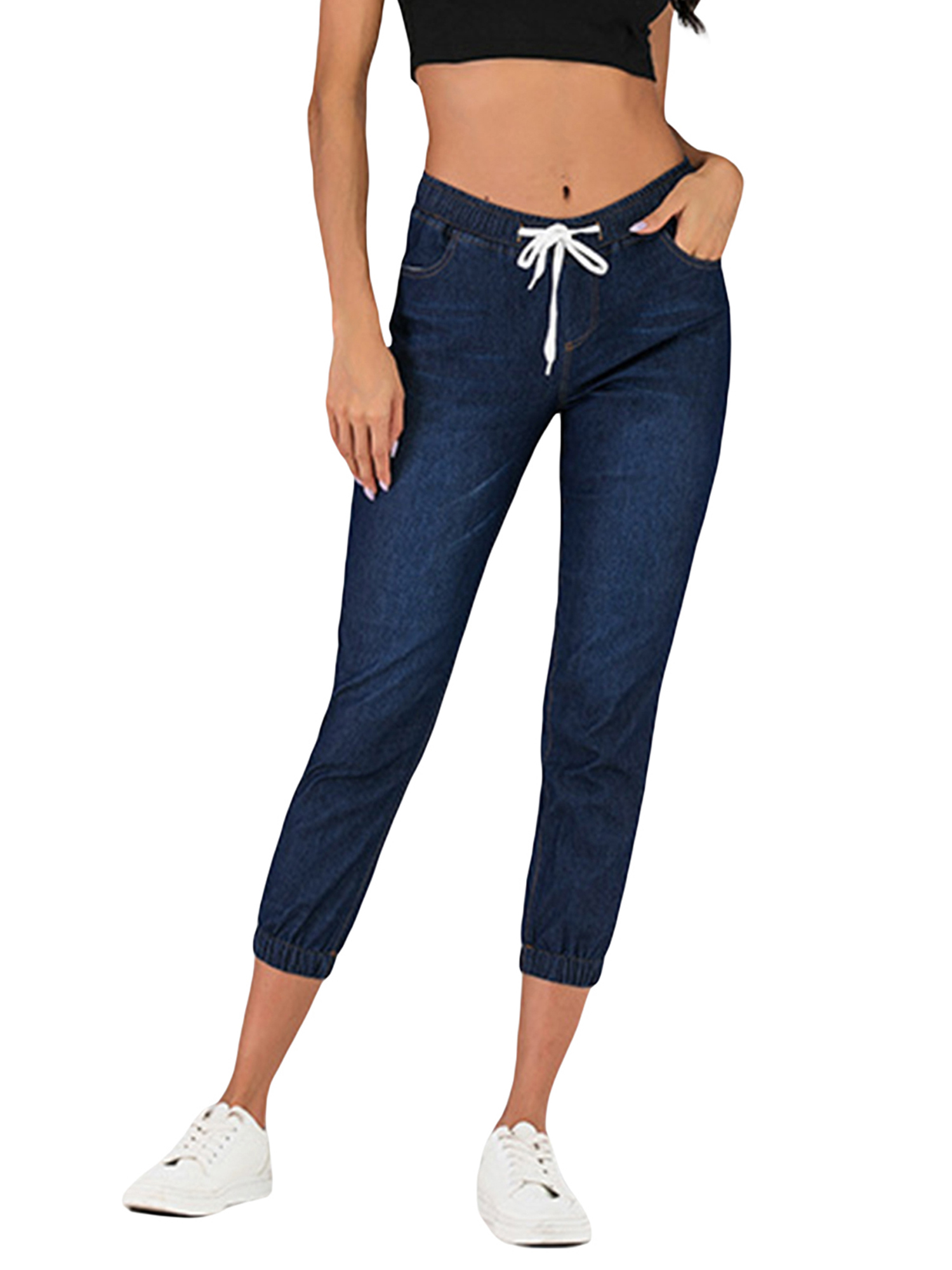 GuliriFei Women's Mid Rise Skinny Jeans Drawstring Elatic Waist Denim Pants - image 1 of 6