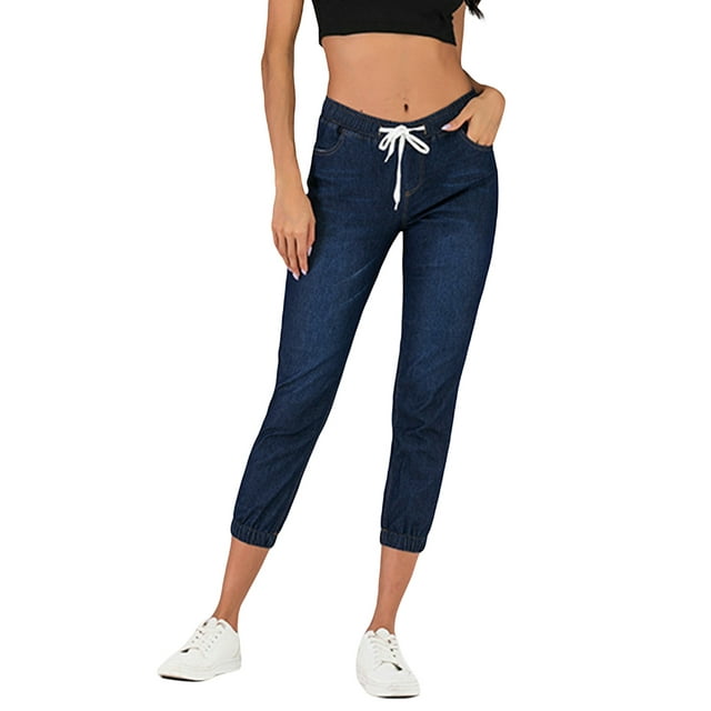 GuliriFei Women's Mid Rise Skinny Jeans Drawstring Elatic Waist Denim Pants