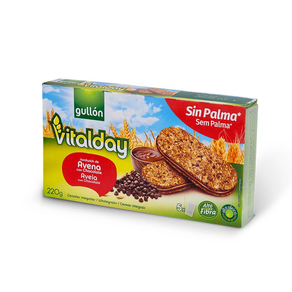 Gullón Vitalday Breakfast Chocolate Biscuits with Whole Grains, Baked, 7.76oz., 5 Count