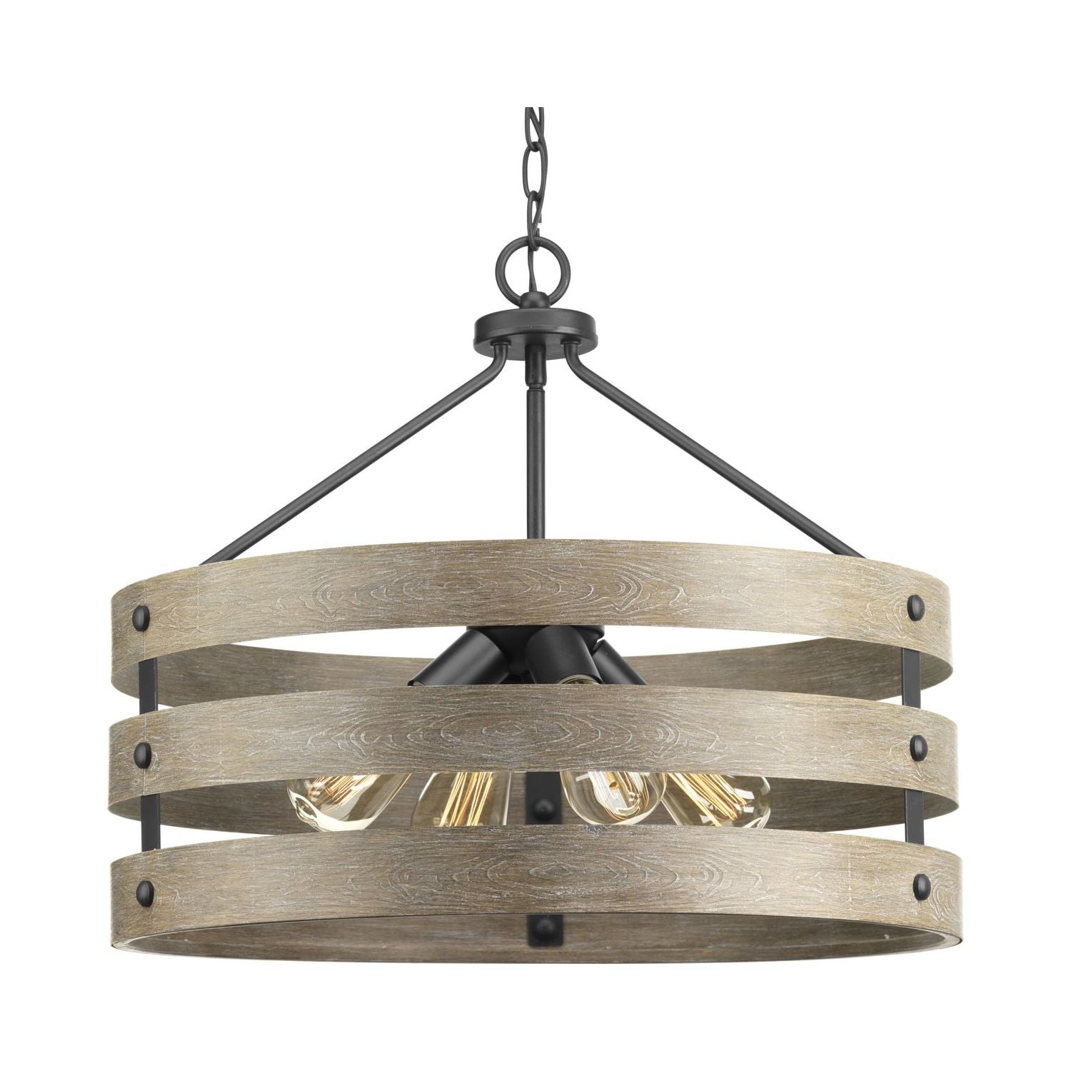 Gulliver Coastal 4-Light Pendant in Graphite with Wood-Grain Accents