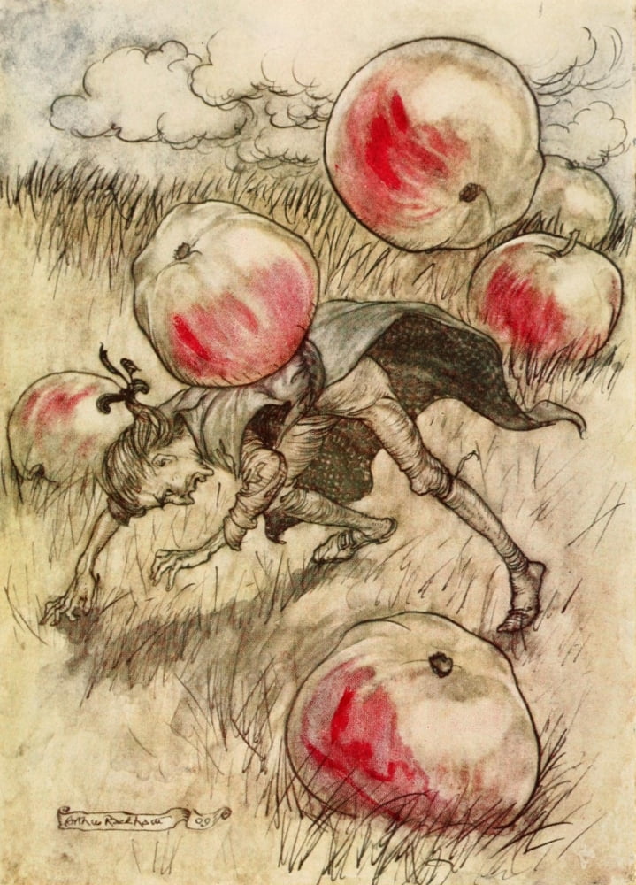 Gullivers Travels 1899 Apples came tumbling Canvas Art - A Rackham (24 x 36)