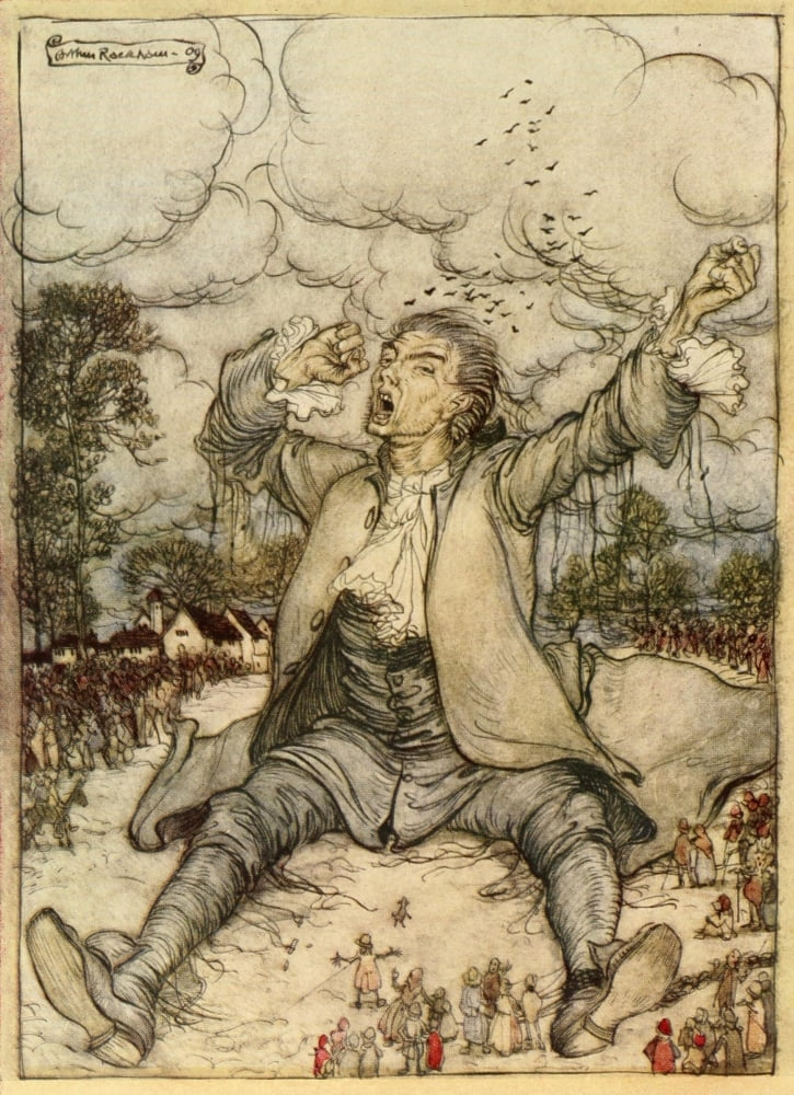 Gullivers Travels 1899 Gulliver released from strings Canvas Art - A Rackham (24 x 36)