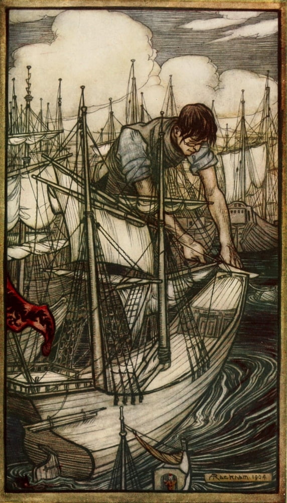 Gullivers Travels 1899 Seizes enemys fleet Canvas Art - A Rackham (18 x 24)