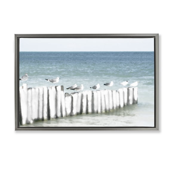 Stupell Industries Gulls Waiting Beach Scene Gray Framed Floater Canvas Wall Art, design by Noah Bay, 21 x 31