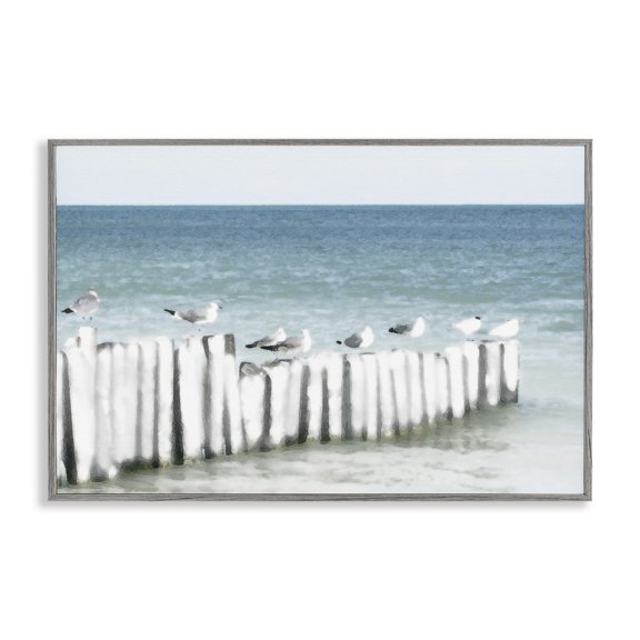 Stupell Industries Gulls Waiting Beach Scene Gray Framed Giclee Art, design by Noah Bay, 16 x 24