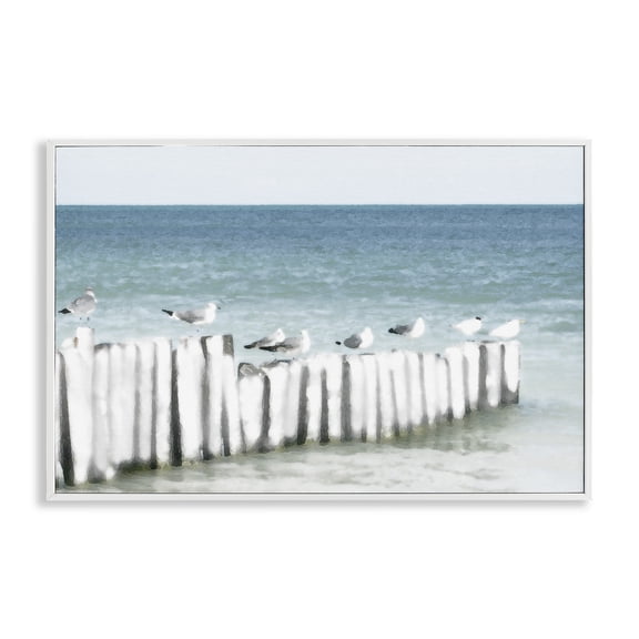 Stupell Industries Gulls Waiting Beach Scene White Framed Giclee Art, design by Noah Bay, 20 x 30