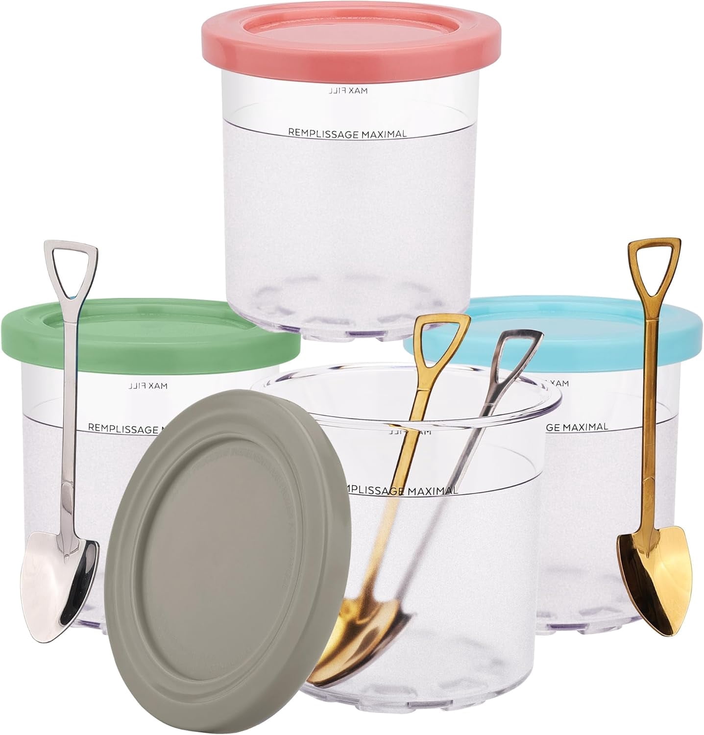 Gulnaratlin 4 Pack Ice Cream Pint Containers Replacement for Ninja Creami Pints and Lids, Compatible with NC301 NC300 NC299AMZ Series Ice Cream Maker, BPA-Free 