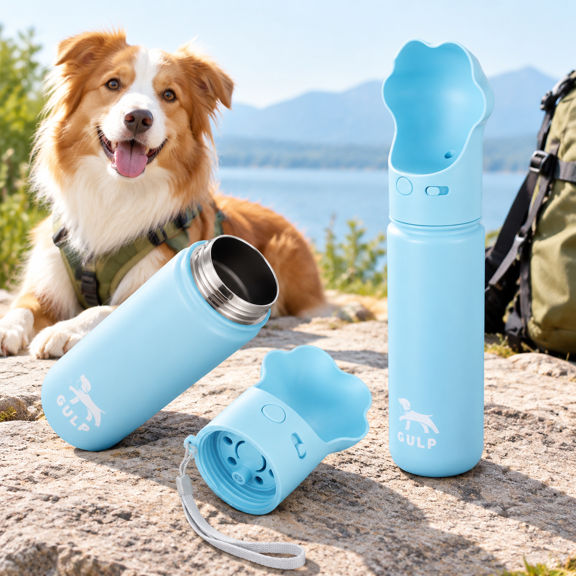 Gulp By 18oz Dog Travel Water Bottle With Paw-shaped Bowl -ulated Stainless Steel Leakproof & Portable Carry Soutdoor Walking Hik