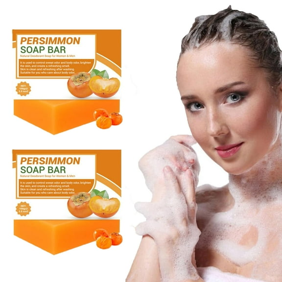 ONLYEOR 2PCS Persimmon Soap Bar for Body Odor Control, Body Deodorizing Soap, Purifying Deodorizing Soap for Eliminating Body Odor, Organic Eliminating Body Odor Wash Soap for Women & Men 100g