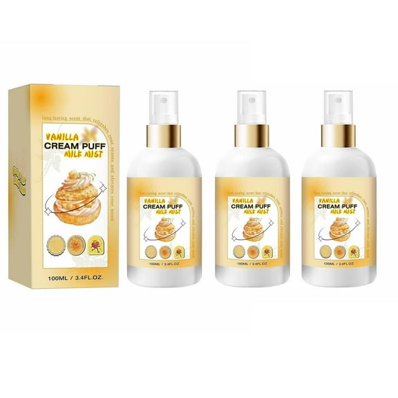 ONLYEOR 3pcs Vanilla Cream Puff Body Milk Mist, Vanilla Cream Puff Hair and Milk Mist, Body Spray Women Vanillal Cream Puff Body Milk Moisturizing 100ml