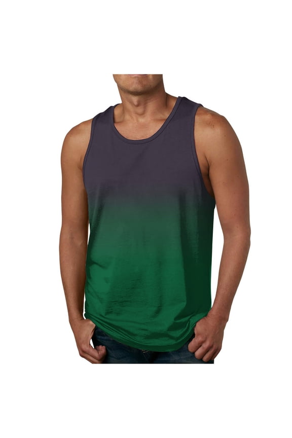 Cotton Tank Tops for Men Gradient Color Crew Neck Sleeveless Tops Summer Outdoor Jogging Casual Shirts