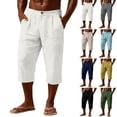 thumbnail image 1 of Guluxicc Linen Capris for Men Button Elastic Waist Pants Relaxed Fit Cropped Vacation Casual Beach Trousers with Pockets, 1 of 5