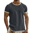 thumbnail image 1 of Guluxicc Linen Tops for Men Short Sleeve Crew Neck Solid Color T Shirts Trendy Relaxed Fit Outdoor Summer Casual Tops, 1 of 4
