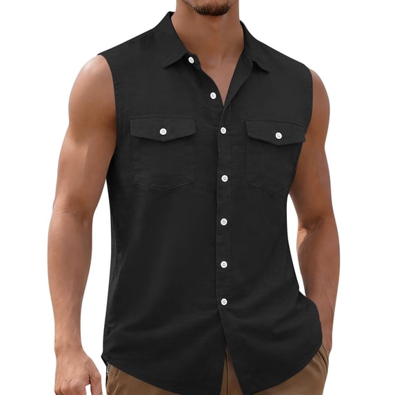 Guluxicc Mens Button Down Tank Tops Collared Solid Color Sleeveless Tops Summer Outdoor Casual Shirt with Pockets
