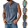 thumbnail image 1 of Guluxicc Mens Henley Tank Tops Sleeveless Crew Neck Solid Color Shirts Regular Fit Summer Casual Tops with Pocket, 1 of 5