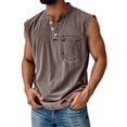 thumbnail image 1 of Guluxicc Mens Tank Tops Collared Button Round Neck Solid Color Sleeveless Tops Summer Outdoor Casual Shirt with Pocket, 1 of 4