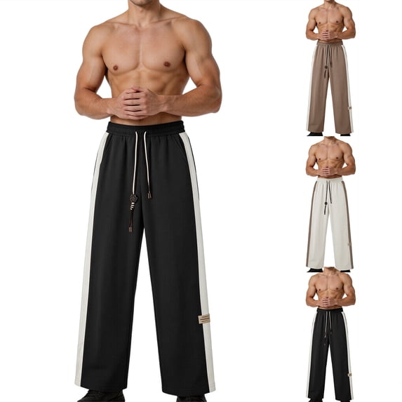 Guluxicc Wide Leg Sweatpants for Men Workout Baggy Sweat Pants Color Block Drawstring Elastic Waist Trousers with Pockets