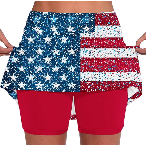 Guluxicc 4th of July Womens Skorts Elastic High Waisted Athletic Tennis Skirts and Trendy Printed Tummy Control Slim Yoga Jogging Shorts Leggings