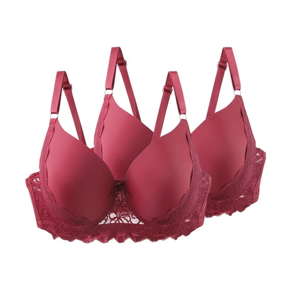 Guluxicc 2 Pack Bras for Women Push Up Lace Bras with Underwire for Light Soft Support Everyday Wear, Red, 90C